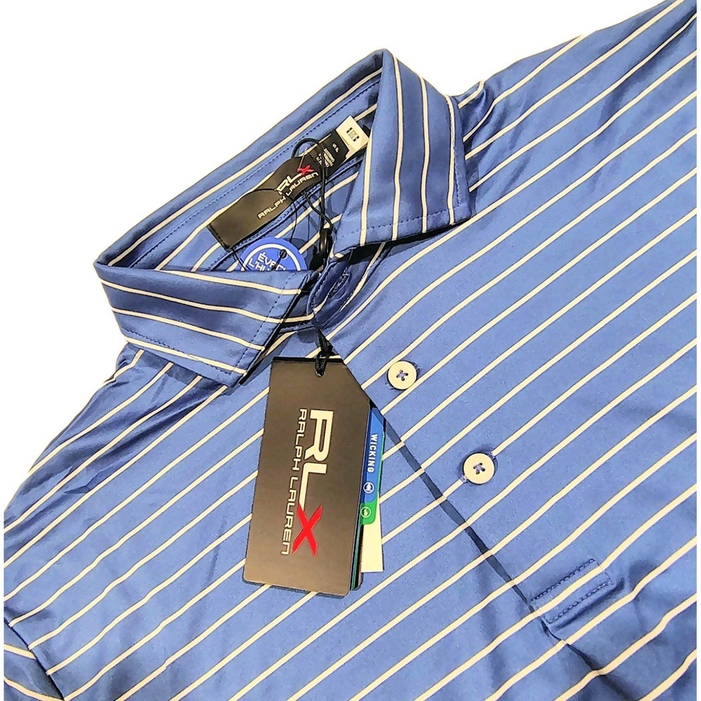 RLX Ralph Lauren Polo Shirt Performance Golf Striped Blue Men's  Size Small NWT
